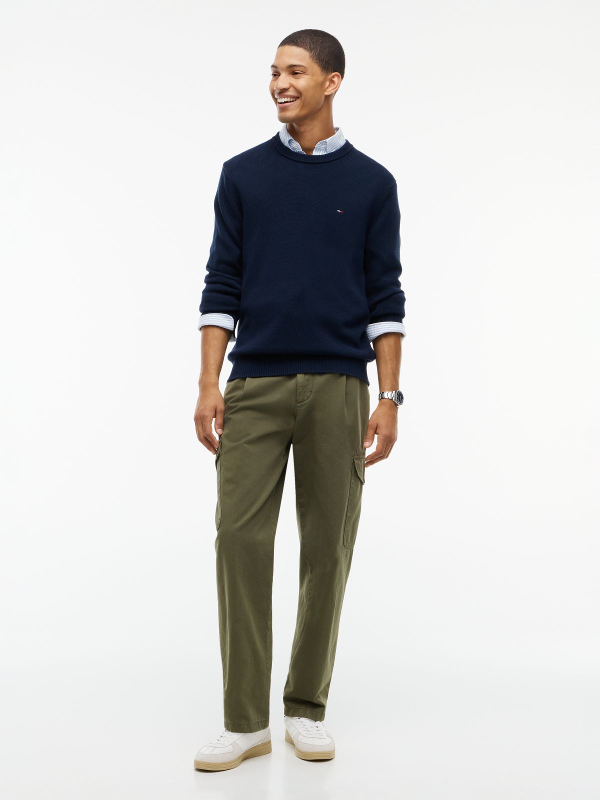 Tommy Flag Textured Slim Jumper — Blue