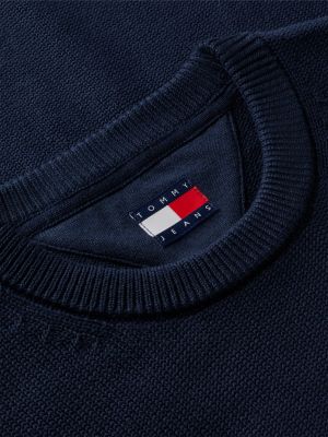 blue tommy flag textured slim jumper for men tommy jeans