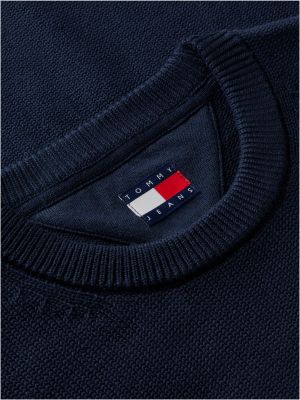 blue tommy flag textured slim jumper for men tommy jeans