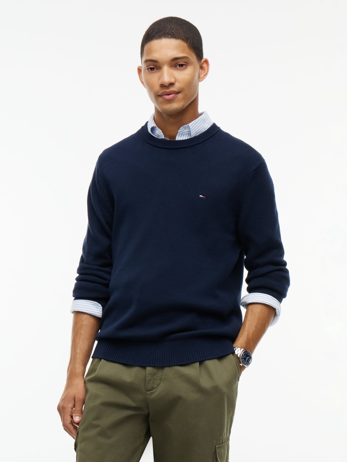 Tommy Flag Textured Slim Jumper — Blue