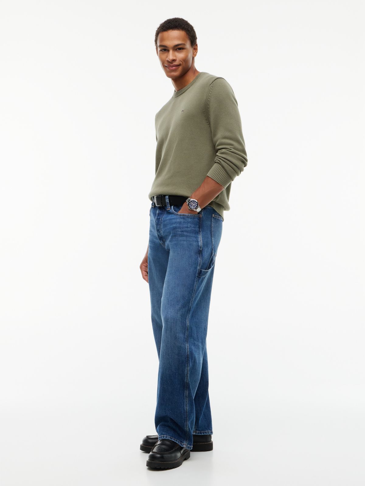 Tommy Flag Textured Slim Jumper — Green