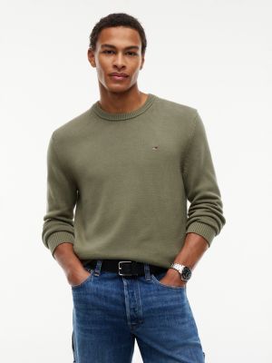 green tommy flag textured slim jumper for men tommy jeans