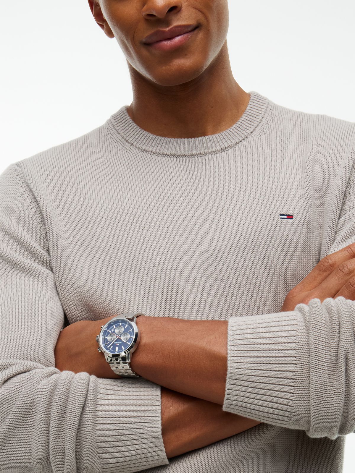 Tommy Flag Textured Slim Jumper — Grey