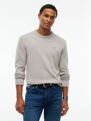 grey tommy flag textured slim jumper for men tommy jeans