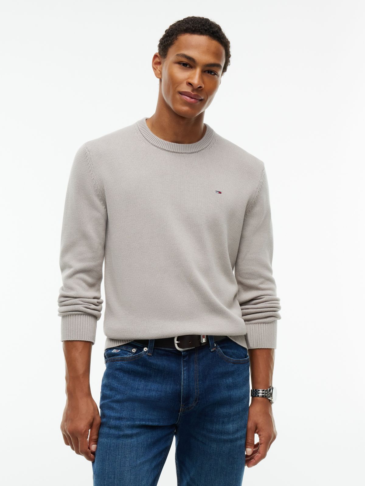 Tommy Flag Textured Slim Jumper — Grey