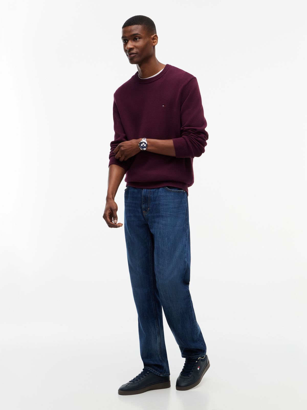 Tommy Flag Textured Slim Jumper — Purple