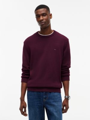 purple tommy flag strukturierter slim fit pullover für herren - tommy jeans