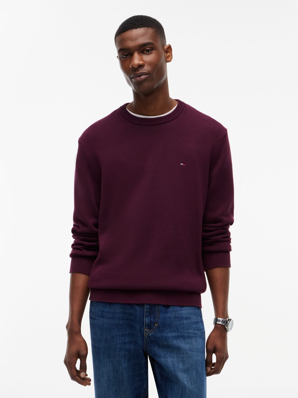 Tommy Flag Textured Slim Jumper — Purple
