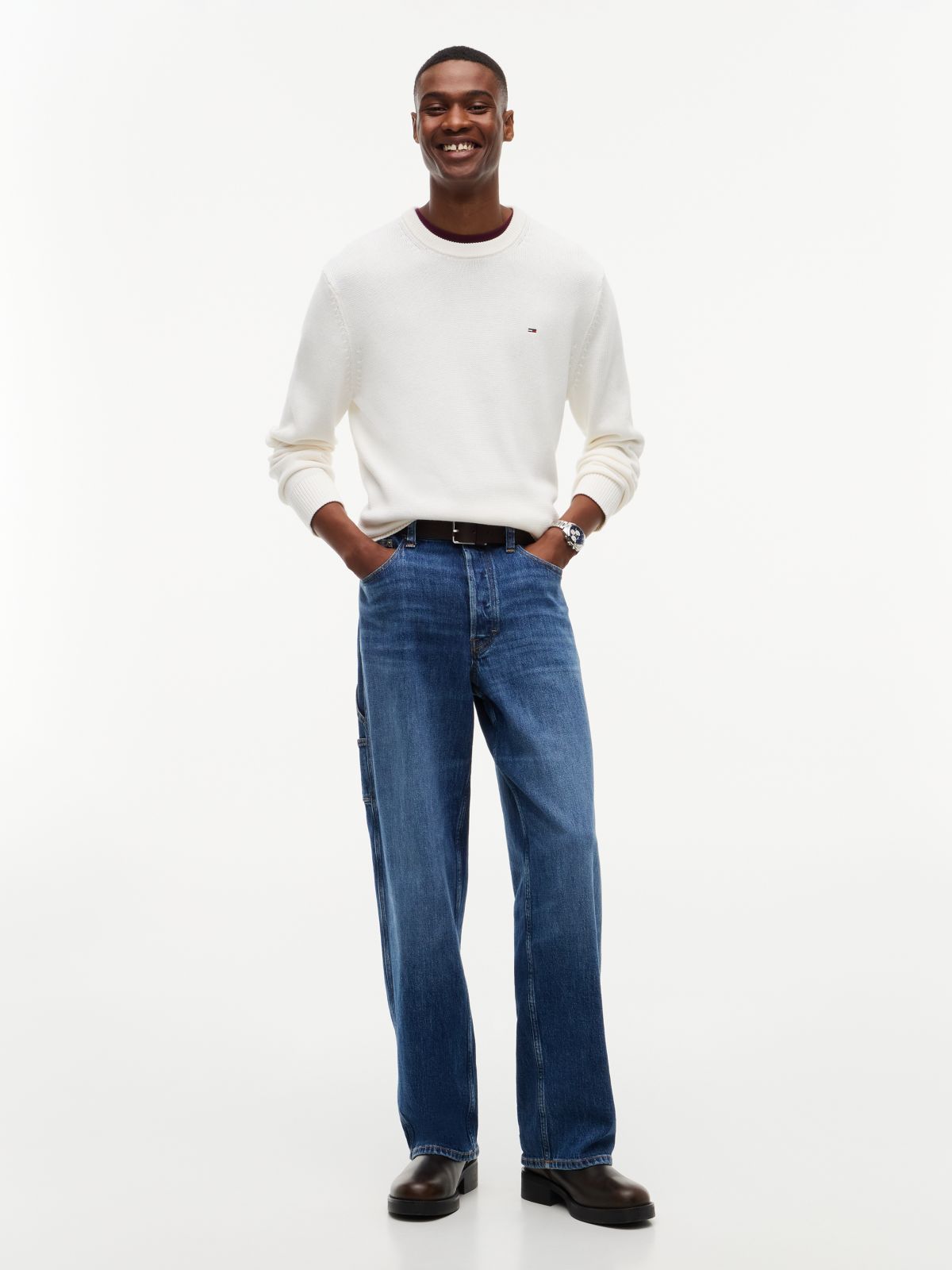 Tommy Flag Textured Slim Jumper — White