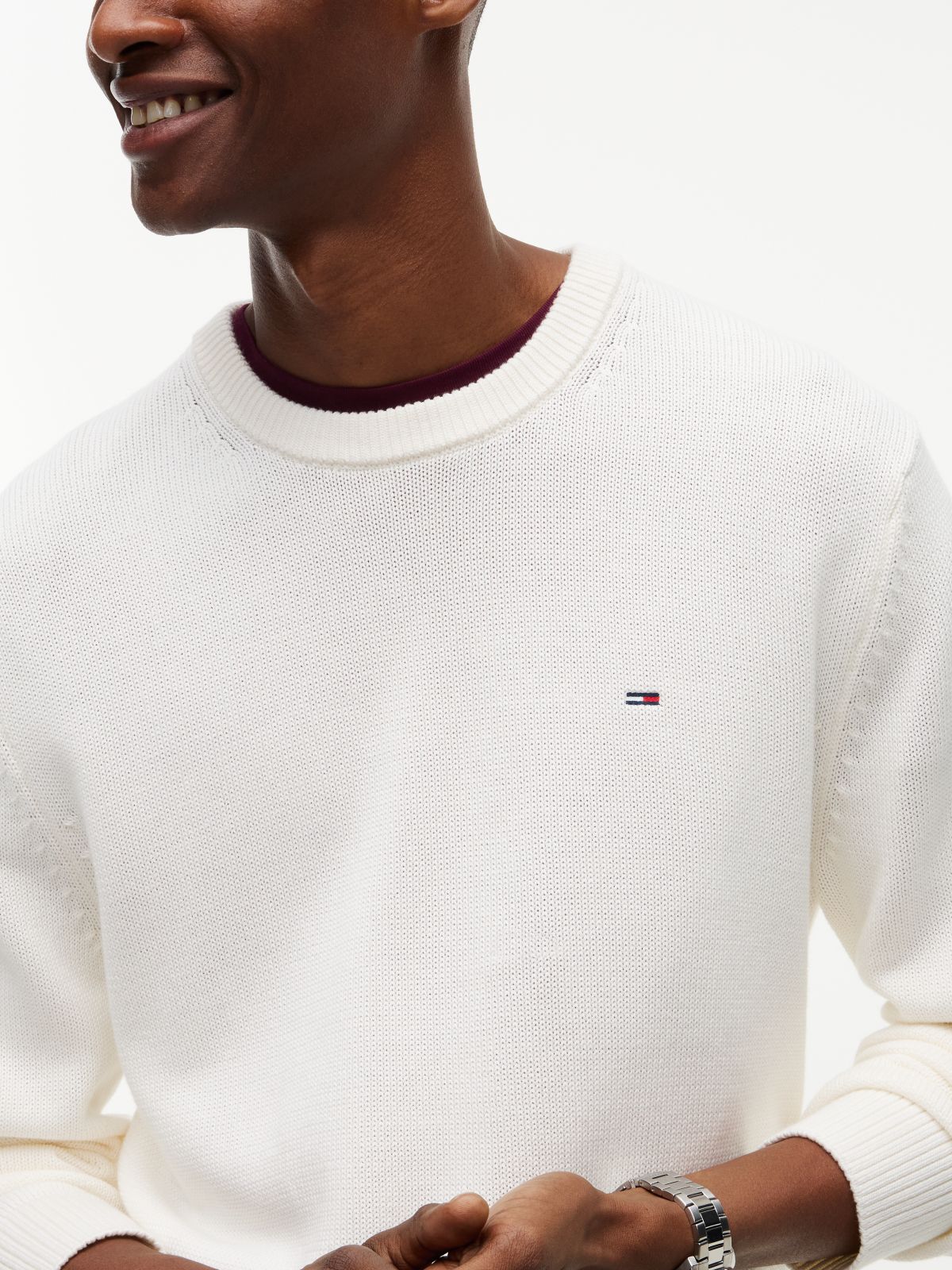 Tommy Flag Textured Slim Jumper — White