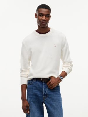 white tommy flag textured slim jumper for men tommy jeans