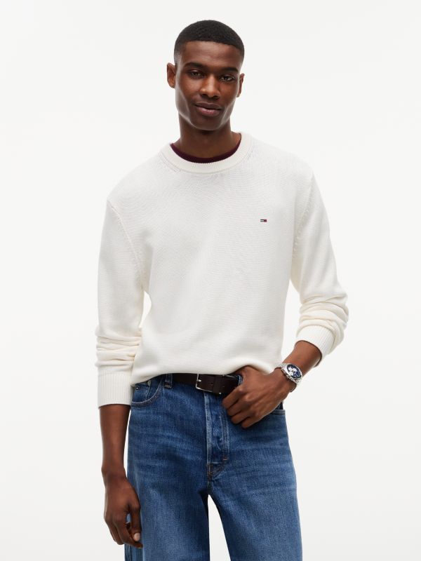 Tommy Flag Textured Slim Jumper — White