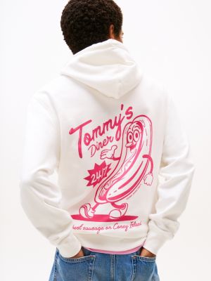 sweat à capuche à imprimé graphique au dos blanc pour hommes tommy jeans