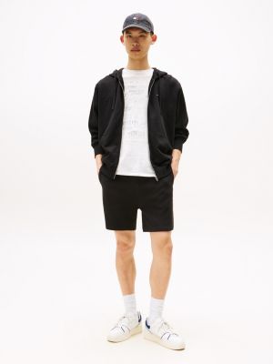 black relaxed sweatshort met wafelsteek voor heren - tommy jeans