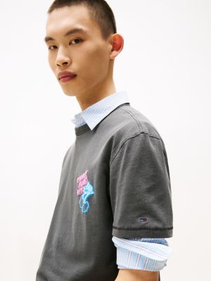 t-shirt con stampa sul retro grigio da uomini tommy jeans