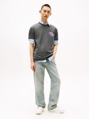 t-shirt con stampa sul retro grigio da uomini tommy jeans