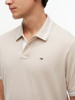 Tommy Flag Embroidery Tipped Polo Shirt — Beige 3