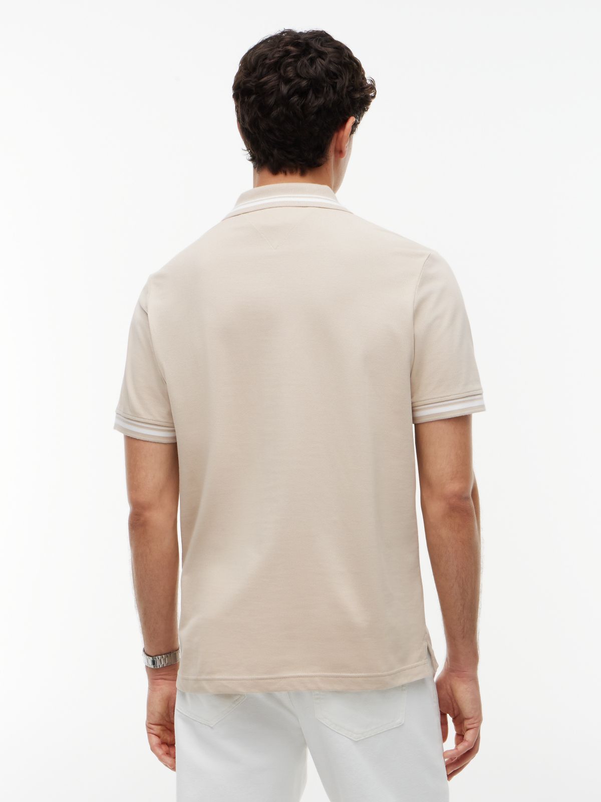 Tommy Flag Embroidery Tipped Polo Shirt — Beige