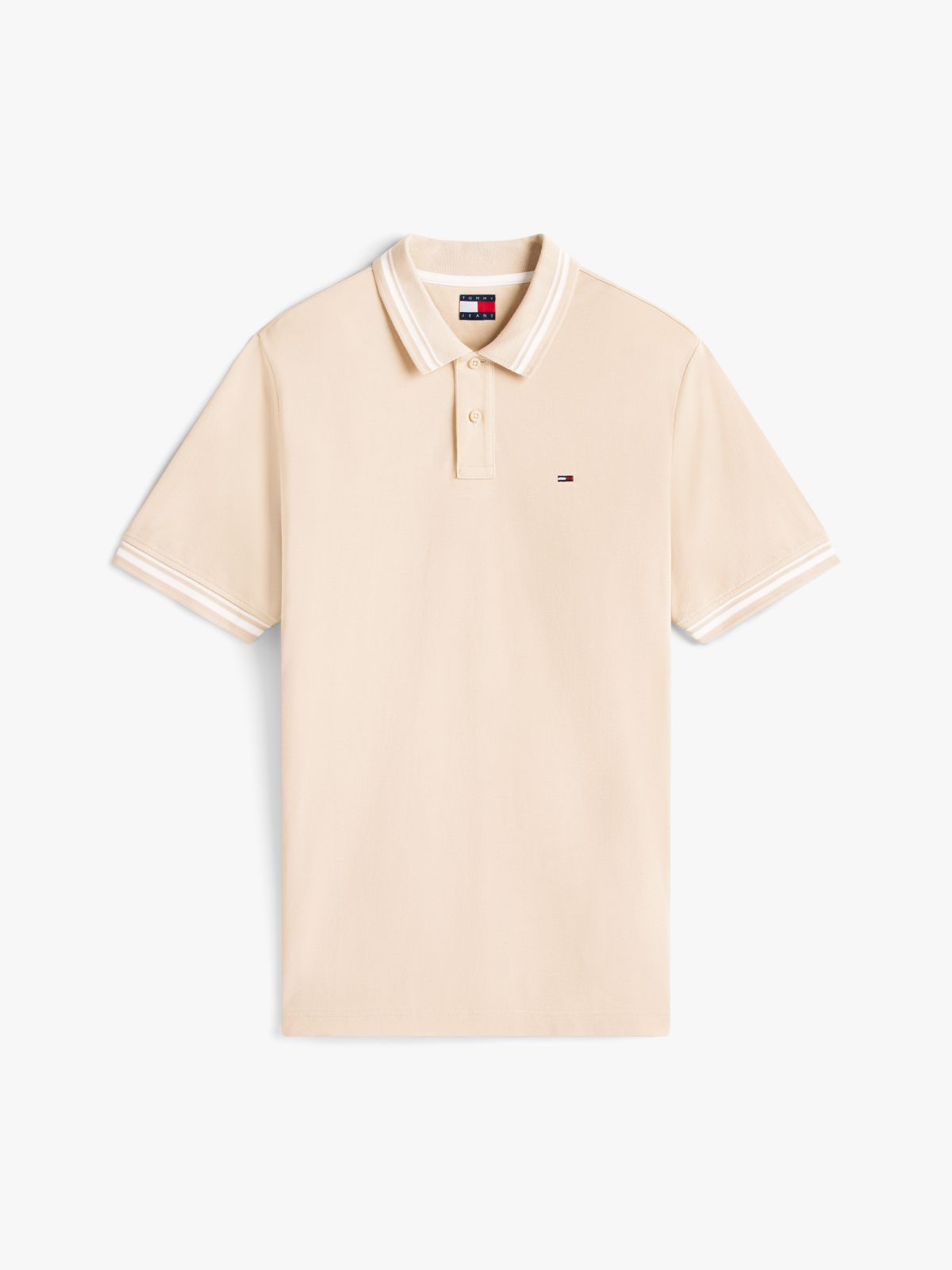 Tommy Flag Embroidery Tipped Polo Shirt — Beige