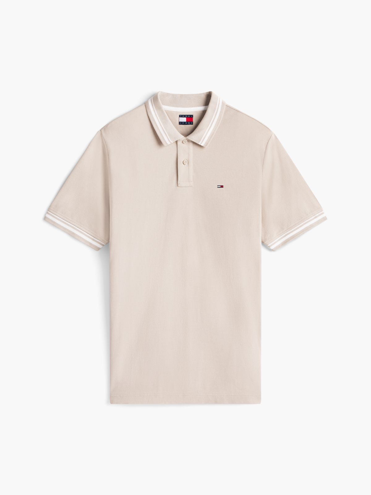 Tommy Flag Embroidery Tipped Polo Shirt — Beige
