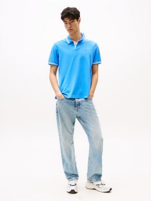 polo regular fit con profili a contrasto blu da uomini tommy jeans