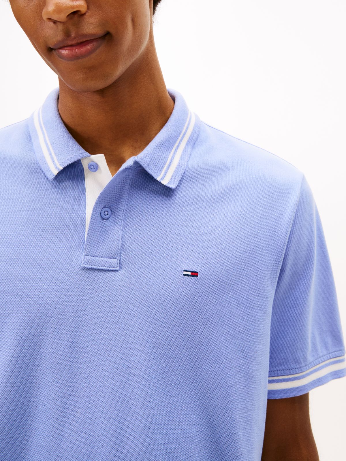 Tommy Flag Embroidery Tipped Polo Shirt — Blue