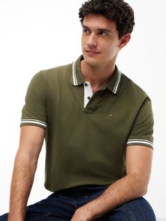 Tommy Flag Embroidery Tipped Polo Shirt — Green 3