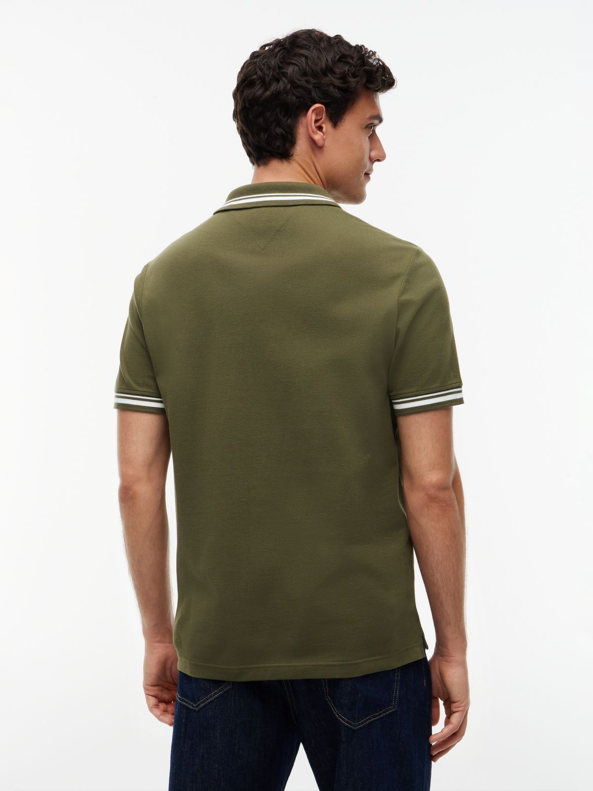 Tommy Flag Embroidery Tipped Polo Shirt — Green