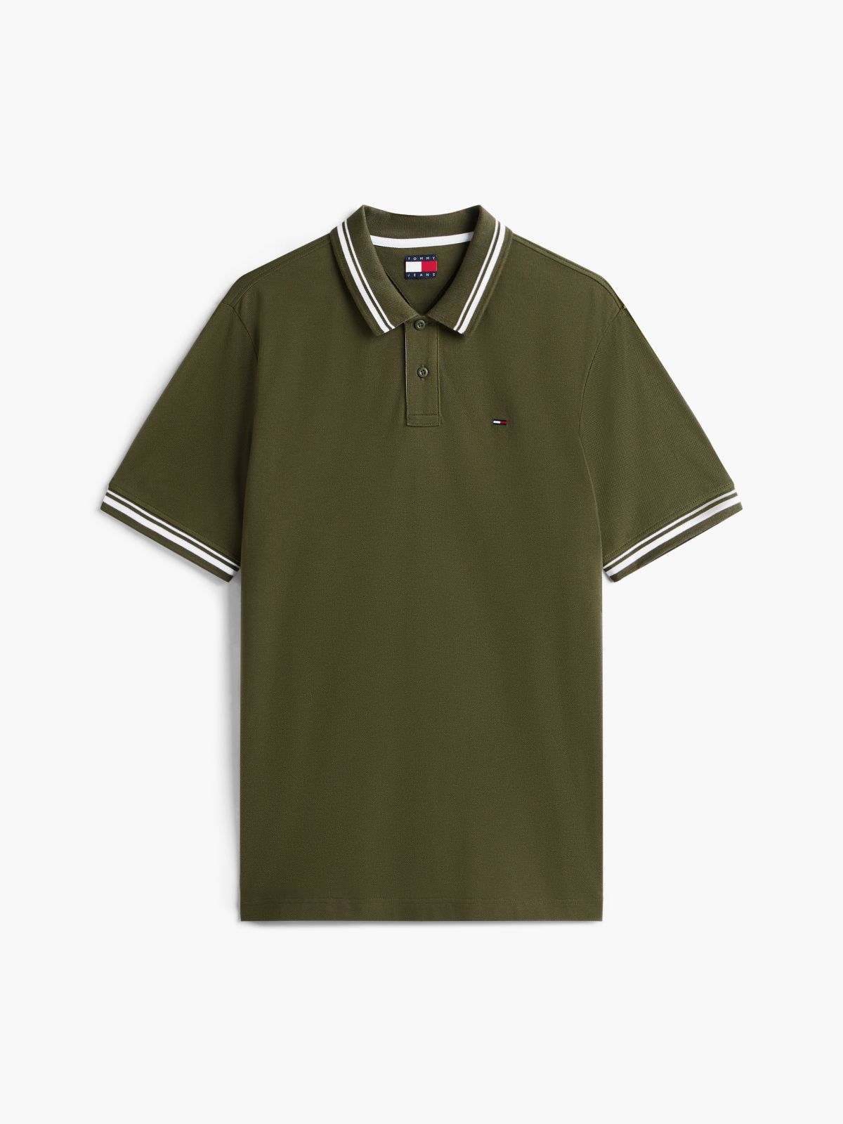 Tommy Flag Embroidery Tipped Polo Shirt — Green