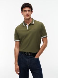 Tommy Flag Embroidery Tipped Polo Shirt — Green 1