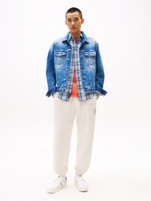 blau ryan truckerjacke mit wappen-stickerei hinten für herren - tommy jeans