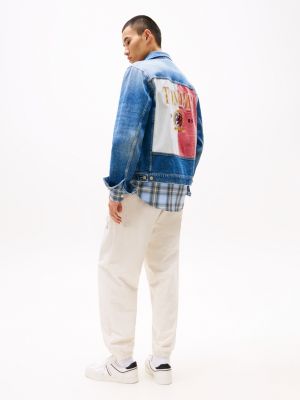 blau ryan truckerjacke mit wappen-stickerei hinten für herren - tommy jeans