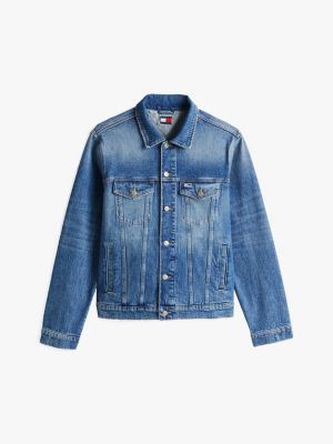 blue ryan back crest embroidery trucker jacket for men tommy jeans