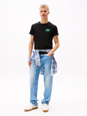 zwart slim fit t-shirt met bubbellogo voor heren - tommy jeans