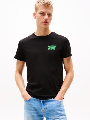 black slim fit t-shirt mit bubble-logo für herren - tommy jeans