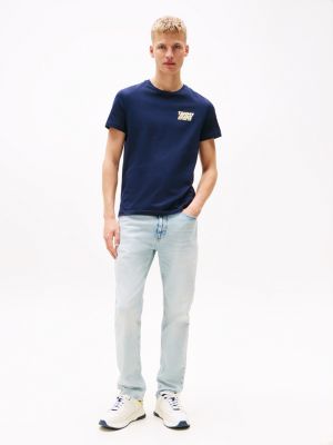 blau slim fit t-shirt mit bubble-logo für herren - tommy jeans