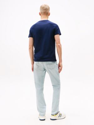 blau slim fit t-shirt mit bubble-logo für herren - tommy jeans