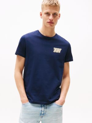 t-shirt slim fit con logo in rilievo blue da uomini tommy jeans