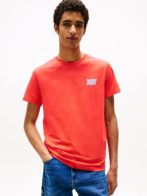 t-shirt ajusté à logo lettre bulle orange pour hommes tommy jeans