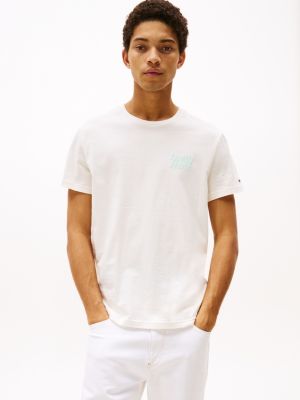 beige bubble logo slim t-shirt for men tommy jeans