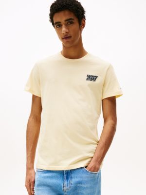 yellow t-shirt o wąskim kroju z chmurkowym logo dla mężczyźni - tommy jeans