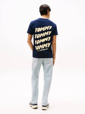 t-shirt à logo lettre bulle imprimé au dos bleu pour hommes tommy jeans