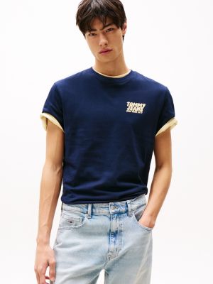 blue t-shirt met bubbellogo op de achterkant voor heren - tommy jeans