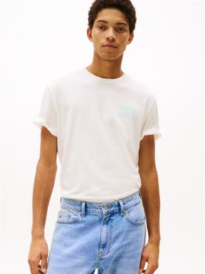 white t-shirt met bubbellogo op de achterkant voor heren - tommy jeans