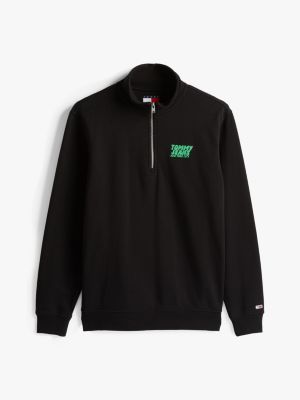 sweat à col zippé et logo lettre bulle au dos noir pour hommes tommy jeans