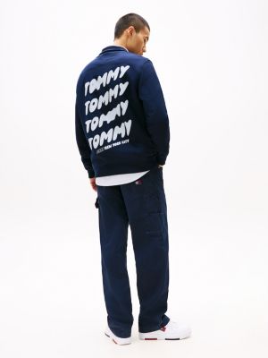 blue bubble logo back graphic quarter zip sweatshirt for men tommy jeans