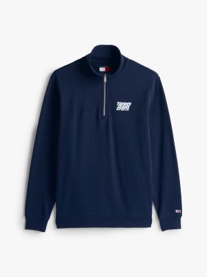 blue bubble logo back graphic quarter zip sweatshirt for men tommy jeans