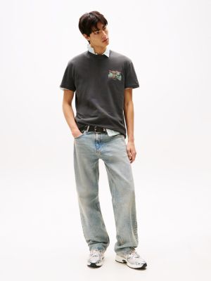 grijs t-shirt met print en cabana-graphic op de rug voor heren - tommy jeans