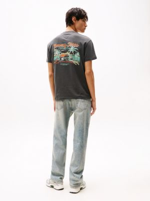 grijs t-shirt met print en cabana-graphic op de rug voor heren - tommy jeans