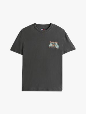 grijs t-shirt met print en cabana-graphic op de rug voor heren - tommy jeans